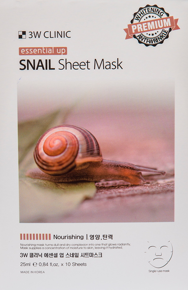 Питающая тканевая маска с улиточным муцином — 3W Clinic Essential Up Snail Sheet Mask