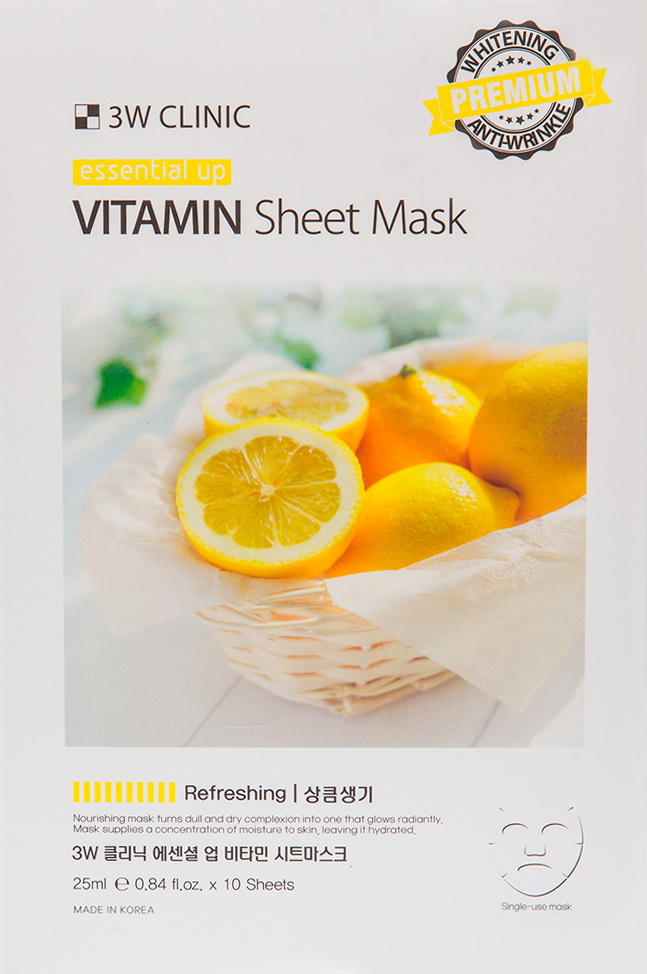 Освежающая витаминная тканевая маска — 3W Clinic Essential Up Vitamin Sheet Mask