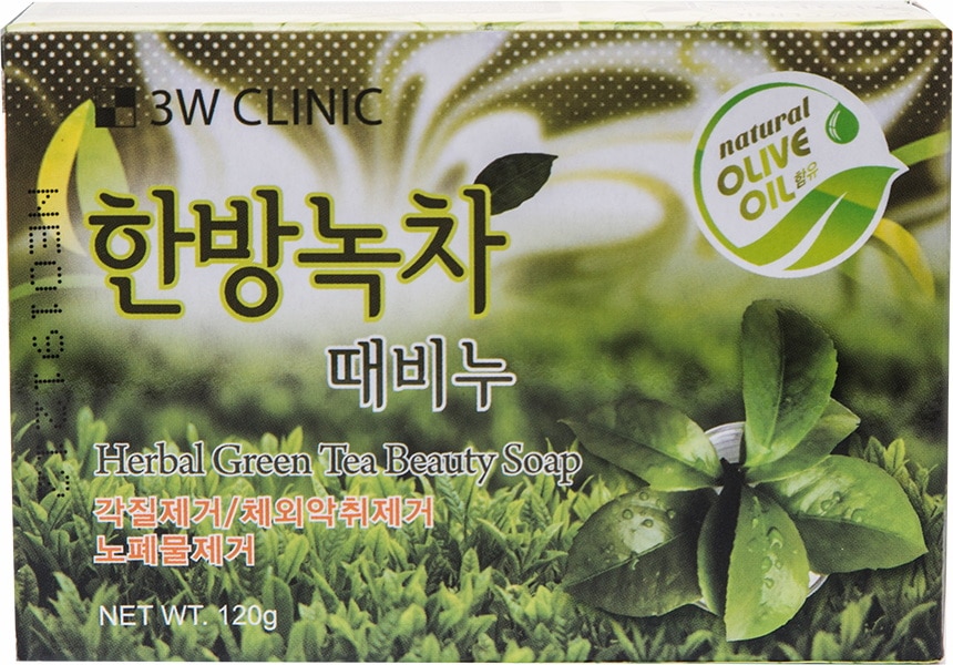 Мыло с зеленым чаем и гиалуроновой кислотой — 3W Clinic Herbal Green Tea Beauty Soap 1