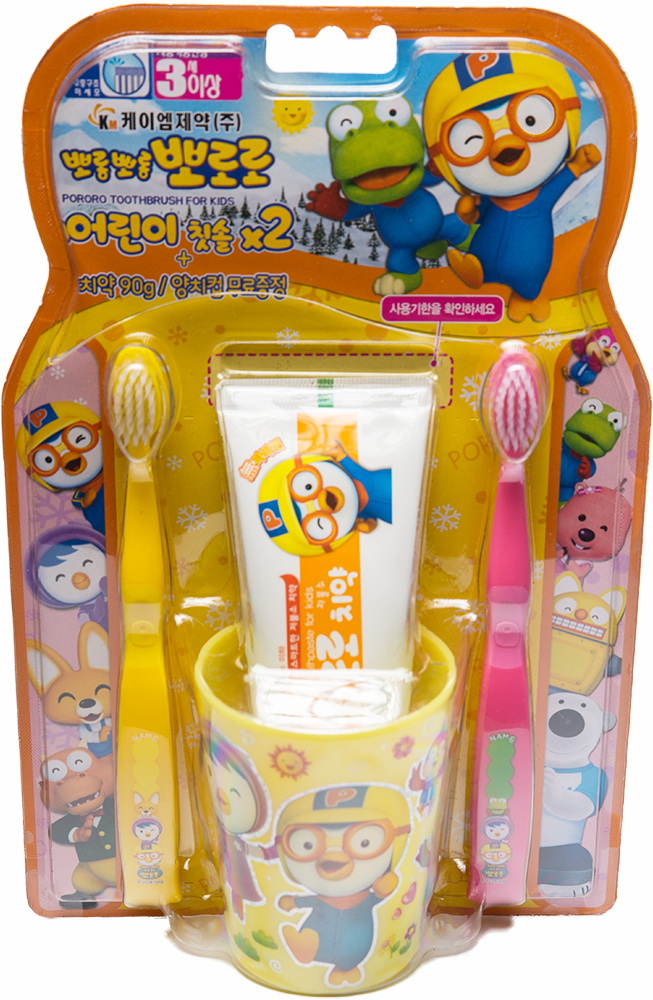 Набор детской зубной щётки Pororo желта и розовая  Пороро —Pororo Child toothbrush Set Yellow&Pink