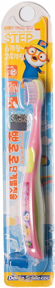 Детская зубная щётка розовая от 6 до 24 месяцев Пороро —Pororo Child toothbrush STEP 1 Pink 6 to 24