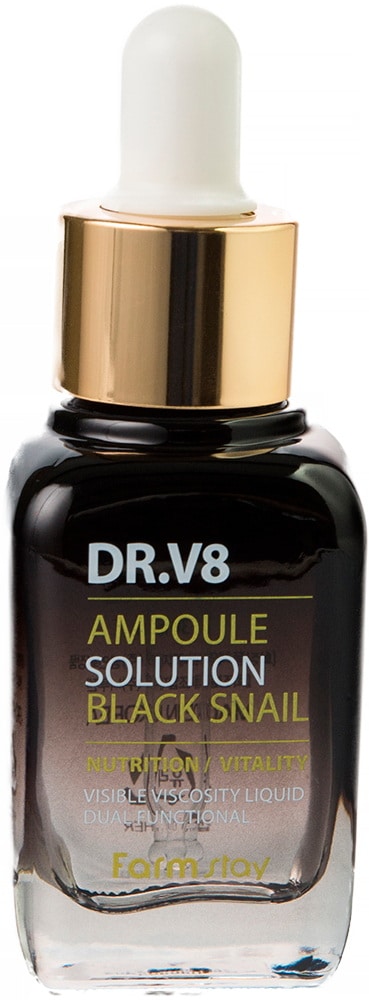 Ампульная сыворотка с муцином черной улитки — FarmStay DR.V8 Ampoule Solution Black Snail 1